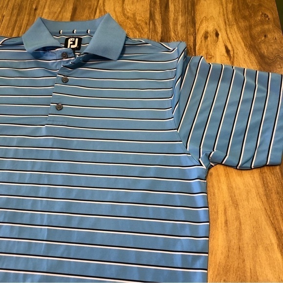 FootJoy Short Sleeve Golf Shirt Polo Mens Size Medium Blue Stripes VG Condition - Picture 3 of 8